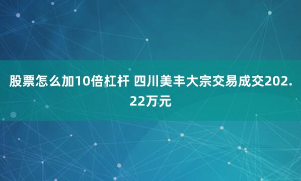 股票怎么加10倍杠杆 四川美丰大宗交易成交202.22万元