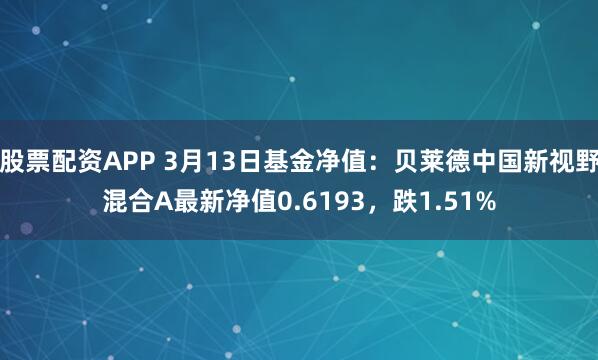 股票配资APP 3月13日基金净值：贝莱德中国新视野混合A最新净值0.6193，跌1.51%